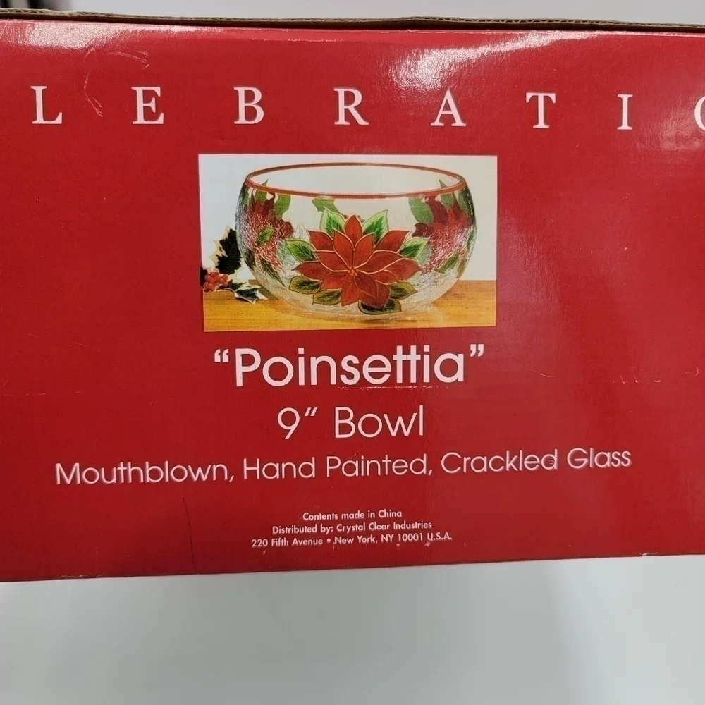 Celebration Pointsettia Mouthblown, Hand Painted, Cracked Glass 9
